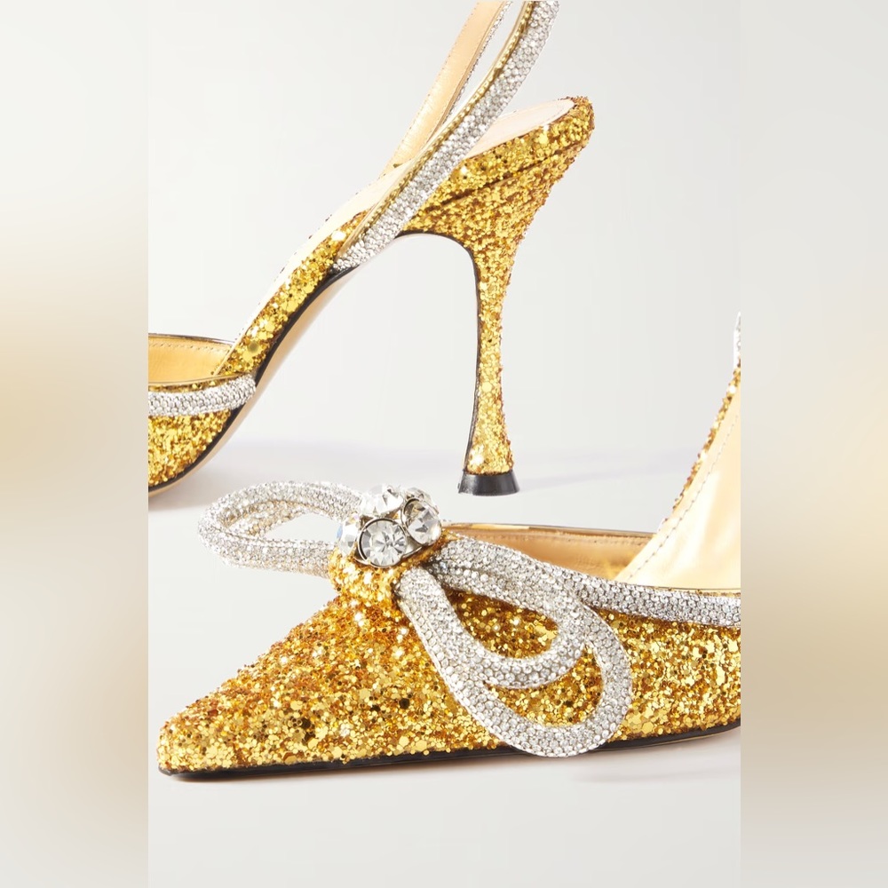 Mach & Mach Double Bow Pointed Toe Pump Gold New … - image 4